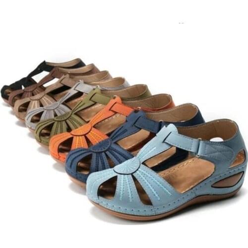 2020 New Womens Sandals High Heels Shoes Non-slip Holiday Beach Shoes Large Size Round head Wedges hollow Sandals 6320 orders