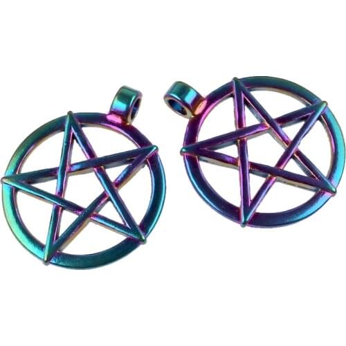 5pcs New Rainbow Charms Alloy Round Amulet Star Pendant for Women Men Pendant Collar Necklace 23603