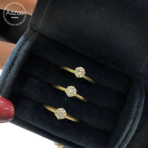 Aazuo 18K Yellow Gold Engagement Design Hot Sale Classic Six Claw Rings For Women Natural Diamond 0.40ct Female Wedding jewelry