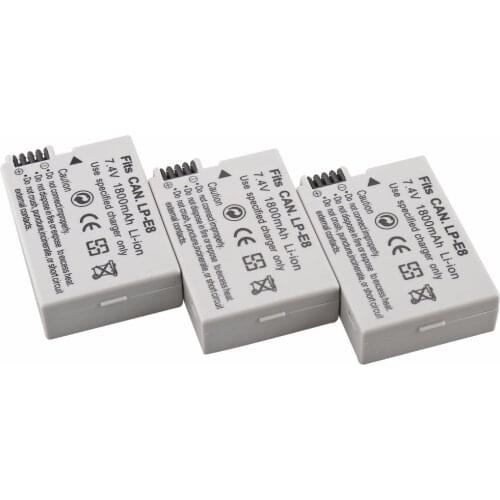 Probty 3Pcs LP-E8 LP E8 LPE8 Battery For Canon 550D 600D 650D 700D Digital X4 X5 X6i X7i Rebel T2i T3i T4i T5i Camera