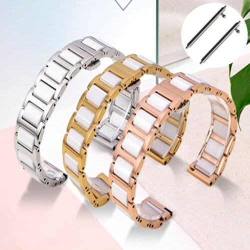 Ceramic bracelet in stainless steel watchband watch strap women man wristwatches band 12 14 16 18 20 22mm white Butterfly buckle