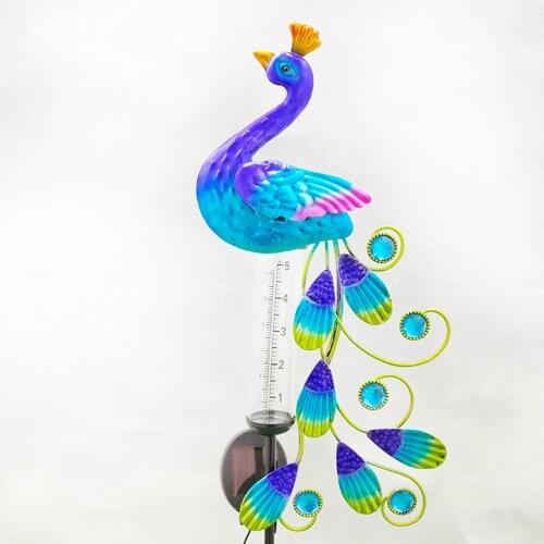 Rain Gauge Outdoor Blue purple Peacock Water Gauge for Rain in Patio Lawn Yard Garden Decor Rain Resistant