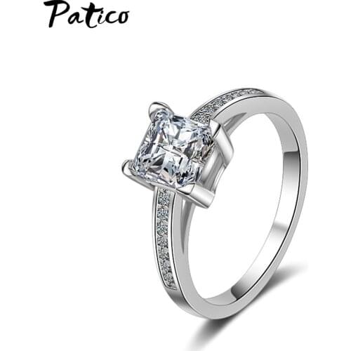 Elegant Real 925 Sterling Silver Clear Square CZ Rings For Women Wife Anniversary Gift Wedding Fine Jewelry Valentines Gift