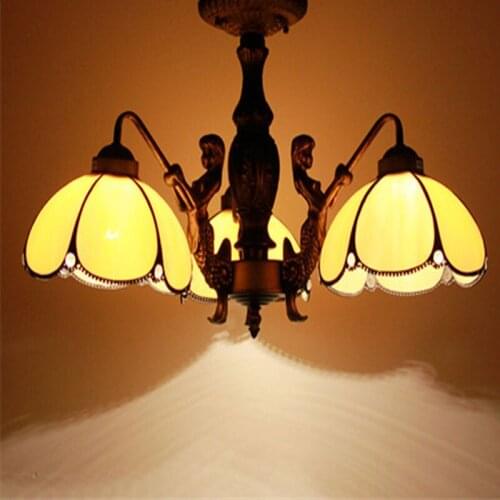 FUMAT Stained Glass Ceiling Lamp Tranditional Art Mermaid Body Tiffany Lights Flower Baroque Restaurant Hotel lamparas de techo