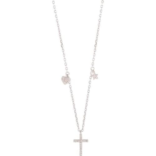 Ins simple love cross clavicle chain 925 silver necklace with star wild all-match temperament jewelry for female
