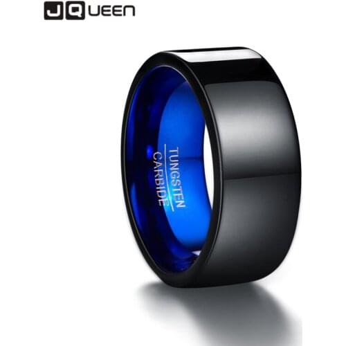 JQUEEN 10mm Classic Black Blue 100% Tungsten Carbide Rings for Men Wedding Bands Polishing Tungsten Steel Ring Drop Shipping