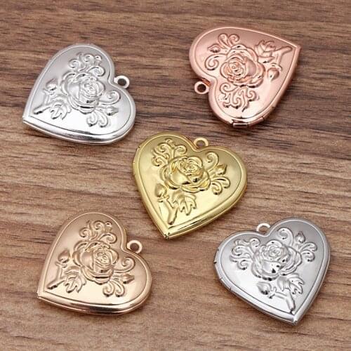 200pcs 29mm Photo Locket Pendant Jewelry Tray Locket Pendant for DIY Heart Cabochon Photo Essential Oil Diffuser Necklace Making
