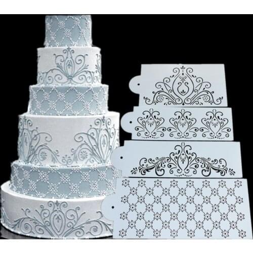 Hot 4pcs Lace Cake Decorating Tool Cake Stencils Cupcake Sugarcraft Decoration Mould Baking Tool Kitchen Accessories