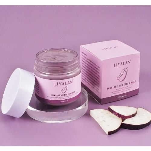 LIYAL'AN Eggplant Purple Clay Mask Face Detox Oil Control Whitening Anti Blackhead Acne Exfoliating Vegan Organic Mud Mask 120g