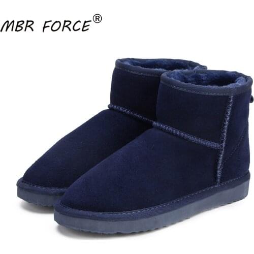 MBR FORCE Female Snow Boots 100% Genuine Cowhide Leather Ankle women Boots Warm Winter Boots Woman blue shoes large size 34-43