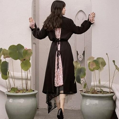 2020 Fashion The New Loose Splice Sequin Belt Windbreaker Free Shipping