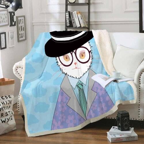 Meow Star Blanket 3D Digital Printing Mr. Cat, Mrs. Cat Double Layer Lamb Blanket, Sofa Blanket
