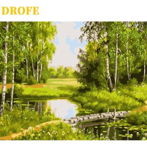 DROFE Frame DIY Painting By Numbers Lake Landscape Paint By Numbers Kit Modern Wall Art Picture Handpainted Home Decor Artwork