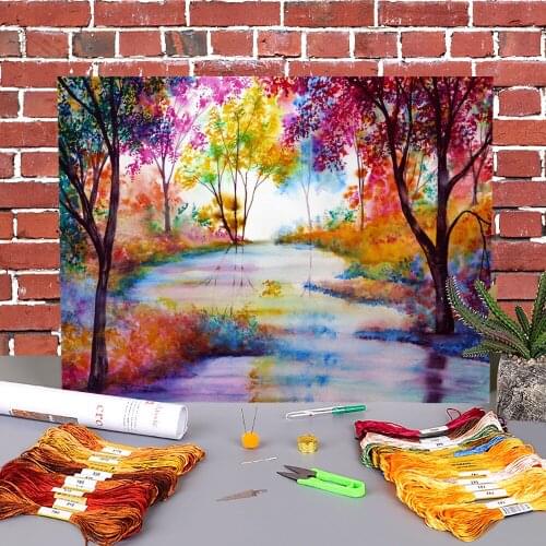 Natural Scenery Affinity Printed 11CT Cross-Stitch Complete Kit DIY Embroidery DMC Threads Handmade Hobby Painting Sewing