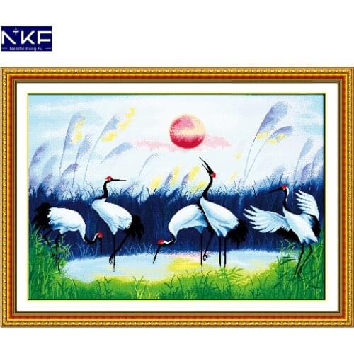 NKF Five Cranes Picture Pattern Handmade Craft Needlework Chinese Cross Stitch Embroidery Kit Print Cross Stitch for Home Decor