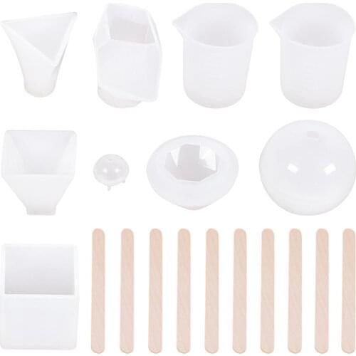 19Pcs Jewelry Making Tools Set Geometric Diamond Ball Cube Silicone Resin Molds Measuring Cups Wooden Sticks Craft Casting