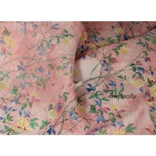 Original design foundation flower series printed pure ramie fabric