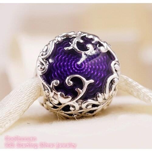 Autumn 100% 925 Sterling Silver Regal Beauty Charm, Purple Enamel beads Fit Original Pandora Charms Bracelet Jewelry Making