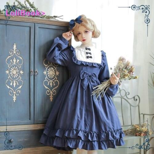 Lolibook Japanese Lolita Dress Sweet Kawaii Dallas Dance Solid Vintage Victorian Gothic Daily Bow Lace Princess Party Vestidos