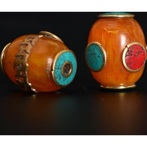 SEA MEW 1 PCS 17mm*21mm Nepal Metal Brass Beeswax Barrel Beads 2.5mm Hole Beads For Jewelry Making