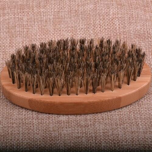 Natural Boar Bristle Brush Moustache Round Wood Handle Mens Beard Brush Combs