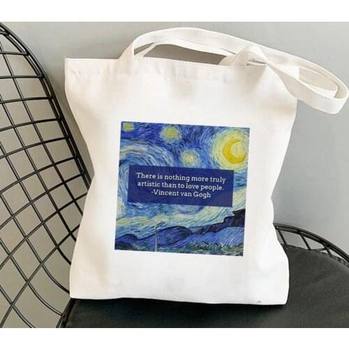 Shopper Van Gogh Printed Kawaii Bag Harajuku women Shopping Bag Canvas Shopper Bag girl handbag Tote Bag Shoulder Lady Bag