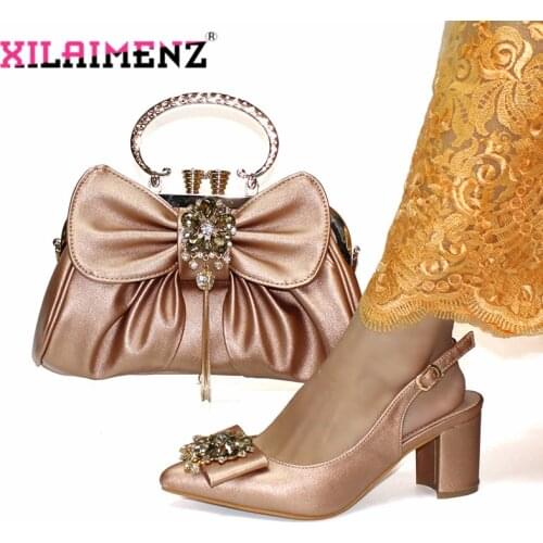 Slingback Mature Champagne Color New Coming African Women Shoes Matching Bag for Party Nigerian Lady Shoes and Bag Set