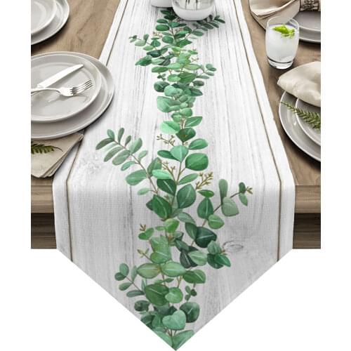 Plant Leaves Wood Grain Modern Table Runner Wedding For Party Event Home Decoration Table Cover Mat Decor Accessories