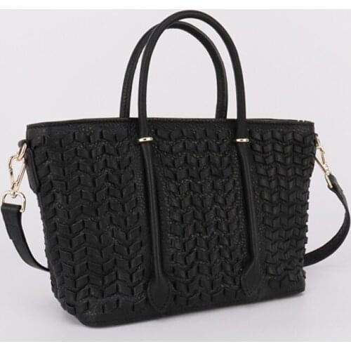 High Leather Quality Genuine Women Tote Handmade Weave Shoulder Bag Retro Office Ladies Handbag Fahsion Cowhide Crossbody Bags