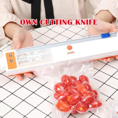 WOMSI Own Cutting Knife 220V/110V Household Food Vacuum Sealer Packaging Machine Film Sealer Vacuum Packer 15Pcs bags free