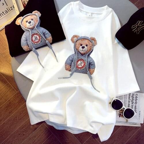 2021 new fashion cute bear Harajuku style short sleeve T-shirt womens design sense small half sleeve top summer