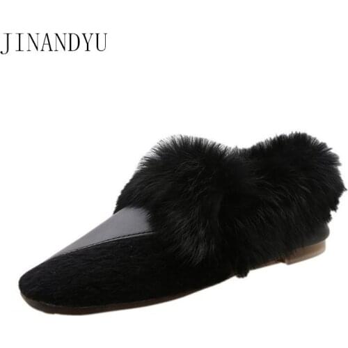 Short Plush Shoes Woman Flats Autumn Winter Casual Flats Shoes Women New Arrival Square Toe Comfy Loafers Women Warm Fur Boots
