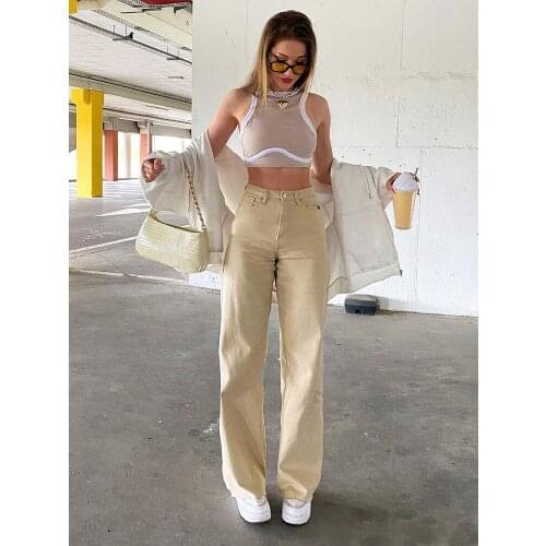 Women High Waist Stretch Wide Legs Pants Lady Solid Color Straight Trousers Casual Comfortable Fashion Loose Jeans