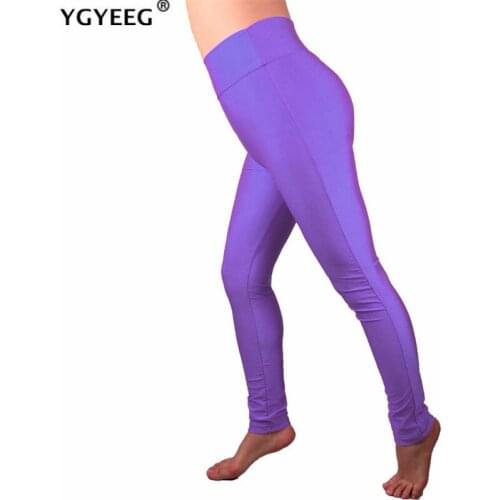 YGYEEG High Waist Legging Women Solid Color Pant Large Shinny Elasticity Casual Trousers For Girl Ankle-Length Polyester Clothes