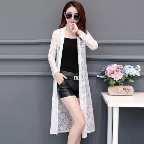 Maxi 5XL Summer New Fashion Women Cardigan Crochet Shrug Long Sleeve Lace Hollow Out Chiffon Cape Cardigan Shurg Thin Coat