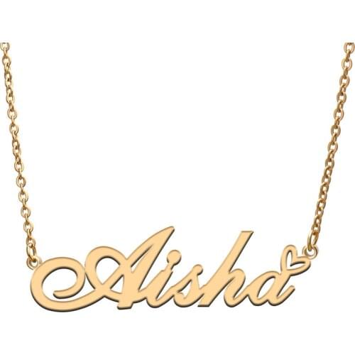 Love Heart Aisha Name Necklace for Women Stainless Steel Gold & Silver Nameplate Pendant Femme Mother Child Girls Gift