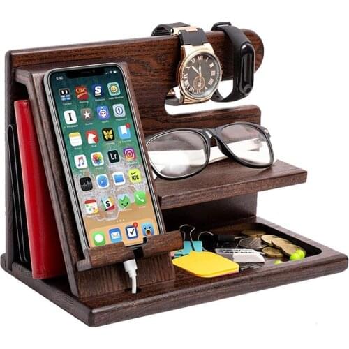 1pcs Wood Phone Docking Station Home Office Storage Supplies Multifunctional Desktop Mobile Phone Holder Easy To Assemble