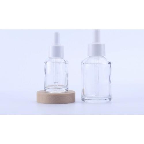 200pcs 30ml 60ml Oblique shoulder transparent frosted cosmetic essential oil glass bottle with white dropper