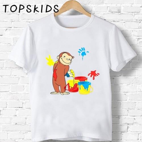 2021 Curious George Cartoon Print Kids T-shirt Girls Boys Monkey Funny Animal Baby Clothes Children Summer Tshirt,HKP5266