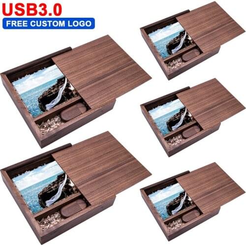 5pcs/lot Free Custom Made LOGO Wooden Usb3.0+box Flash Drive Pendrive 4gb 8gb 16gb 32gb 64gb 128gb Memory Stick Photography Gift