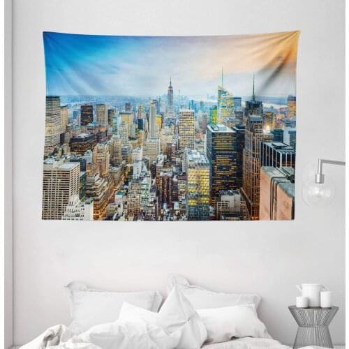American Tapestry New York City Aerial With Skyscrapers Manhattan Urban Architecture Wall Hanging For Bedroom Living Room Dorm