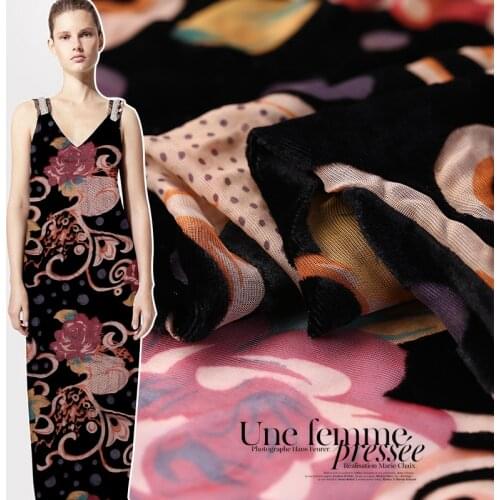 Hollow silk velvet fabric burnout velvet fabric clothing cheongsam dress silk fabric wholesale silk cloth