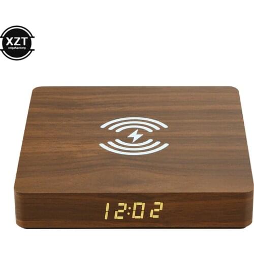 Wood Grain Wireless Charger Fast Charging Pad with Clock for iPhone 11 8 Plus XR Samsung S10 S9 Huawei Xiaomi 10w Phone Charger
