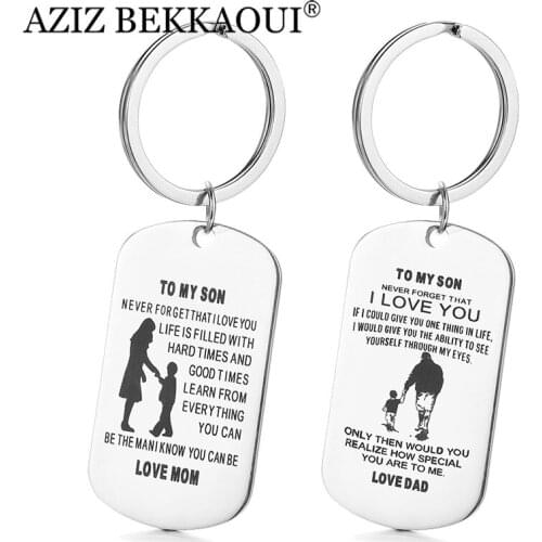 AZIZ BEKKAOUI TO MY SON Key Chains Tag Stainless Steel Pendant Key Ring Fashion Logo Family Gift Free Engrave Drop Shipping