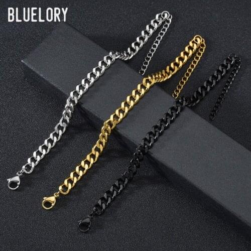 Bluelory Punk 3/5/7mm Stainless Steel Men Curb Cuban Link Chain Hiphop Black Gold Women Cool Basic Jewelry Accessories