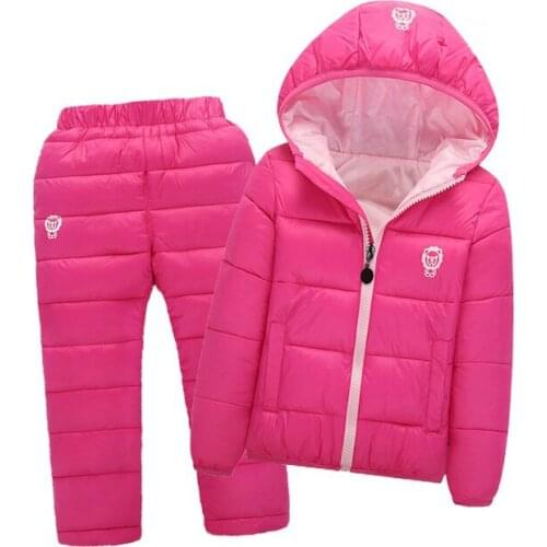 Children Set Boys girls Clothing sets winter 1-7year hoody Down Jacket + Trousers Waterproof Snow Warm kids Clothes suit 6 color