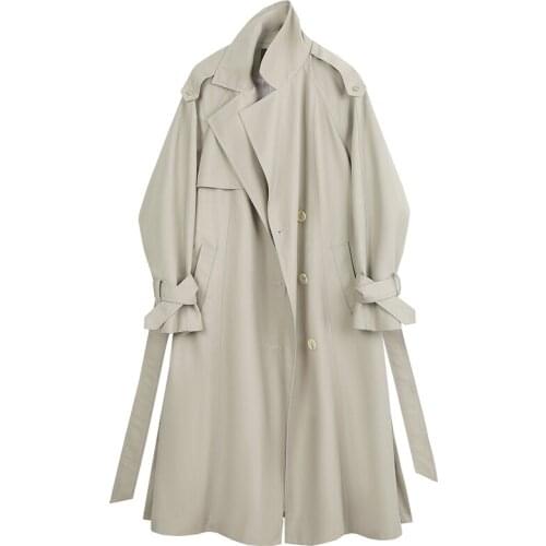 Mid-length Elegant Single-breasted Beige Women Trench Coat Plus Sashes Autumn 2021 Korean Casual Lapel Long Sleeve Windbreaker