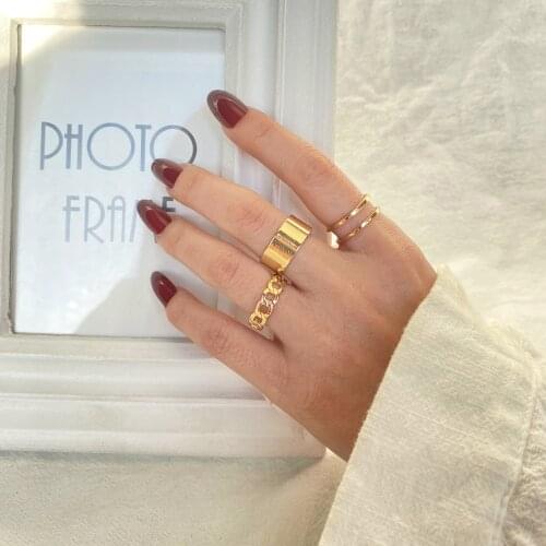 EN Minimalism Gold Color Round Geometric Finger Rings Set For Women 2021 Classic Circle Open Ring Joint Ring Female Jewelry