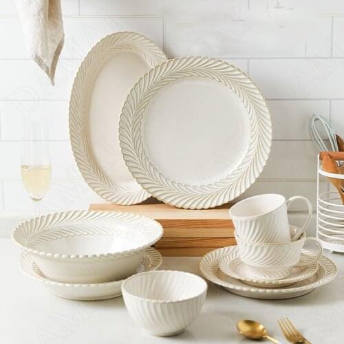 European Ceramic Plate Set Relief Decorative Fruit Salad Plate Western Steak Dishes Restaurant Serving Trays Kitchen Tableware