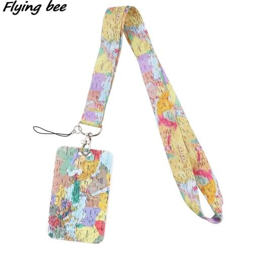 Flyingbee X1757 Map Lanyard Card ID Holder Car KeyChain ID Card Pass Gym Mobile Phone Badge For Kids Key Ring Holder Jewelry
